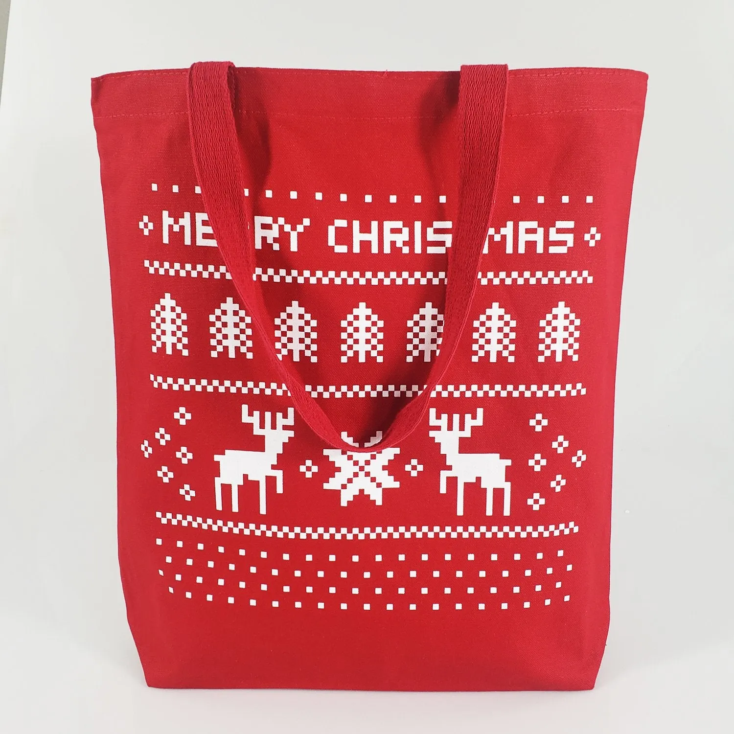 12 ct Merry Christmas 15" Medium Canvas Tote Bags w/Gusset - By Dozen