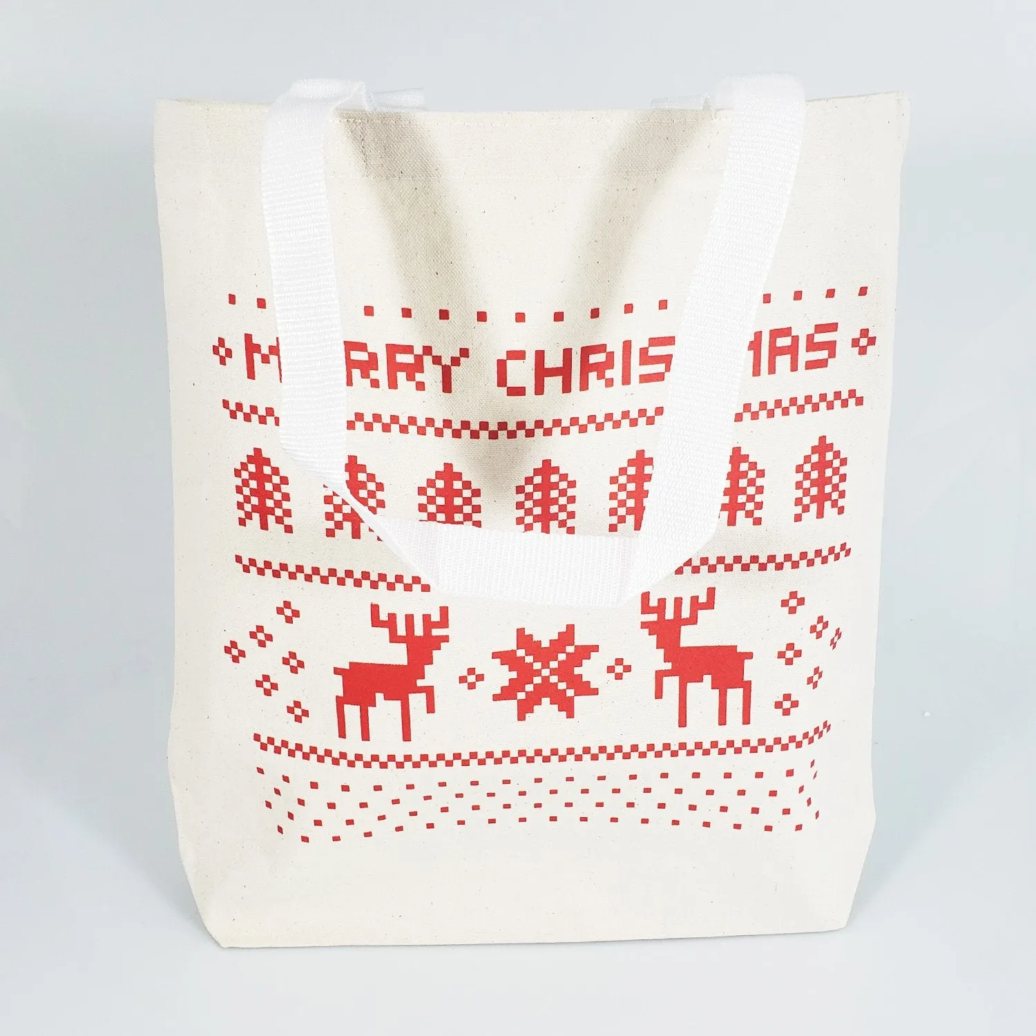 12 ct Merry Christmas 15" Medium Canvas Tote Bags w/Gusset - By Dozen