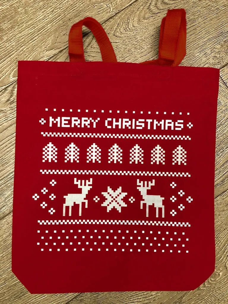 12 ct Merry Christmas 15" Medium Canvas Tote Bags w/Gusset - By Dozen