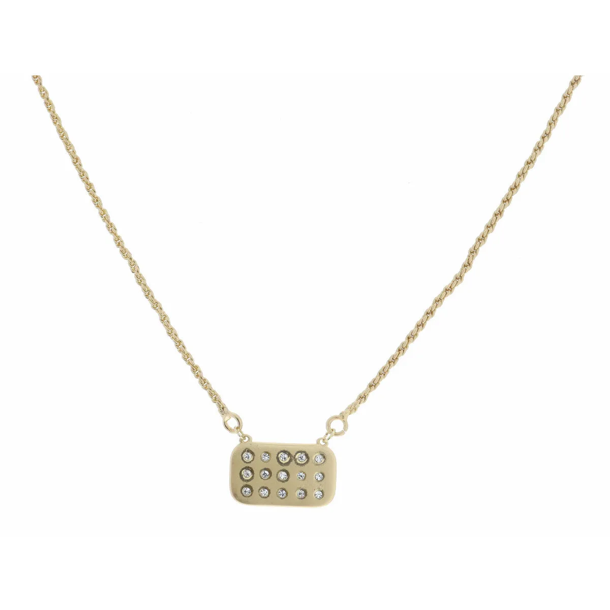 16-20" Gold Rounded Rectangle With Clear Crystals Necklace