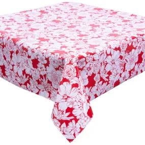 48 x 72 Chelsea Flowers on Red Oilcloth Tablecloths