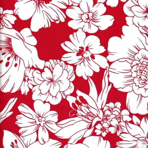 48 x 72 Chelsea Flowers on Red Oilcloth Tablecloths