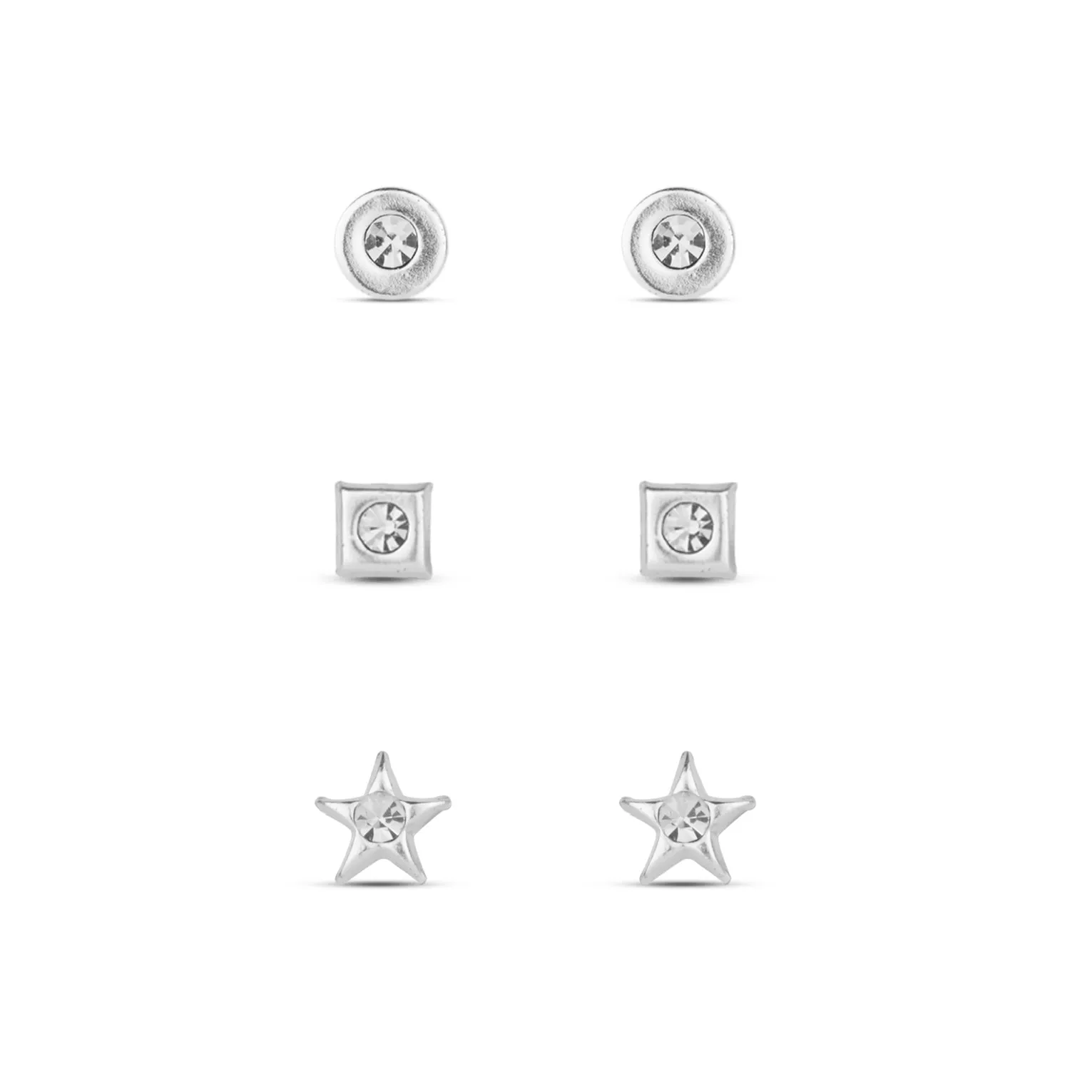 925 Pure Sterling Silver Set Of 3 Crystal Shaped Stud Earring Set