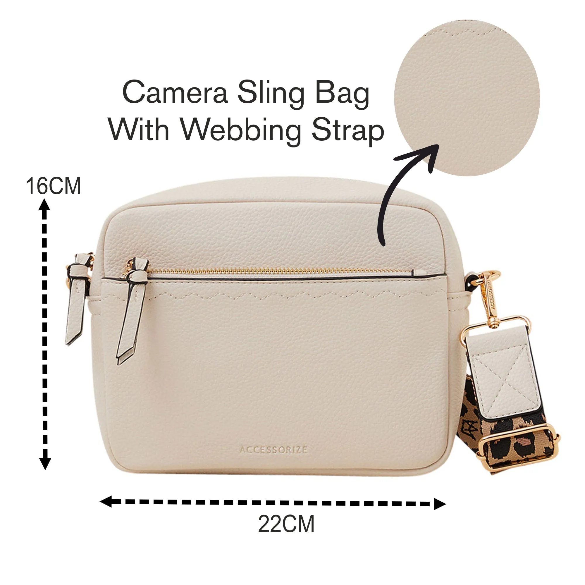 Accessorize London Women's Cream Camera Bag With Webbing Strap