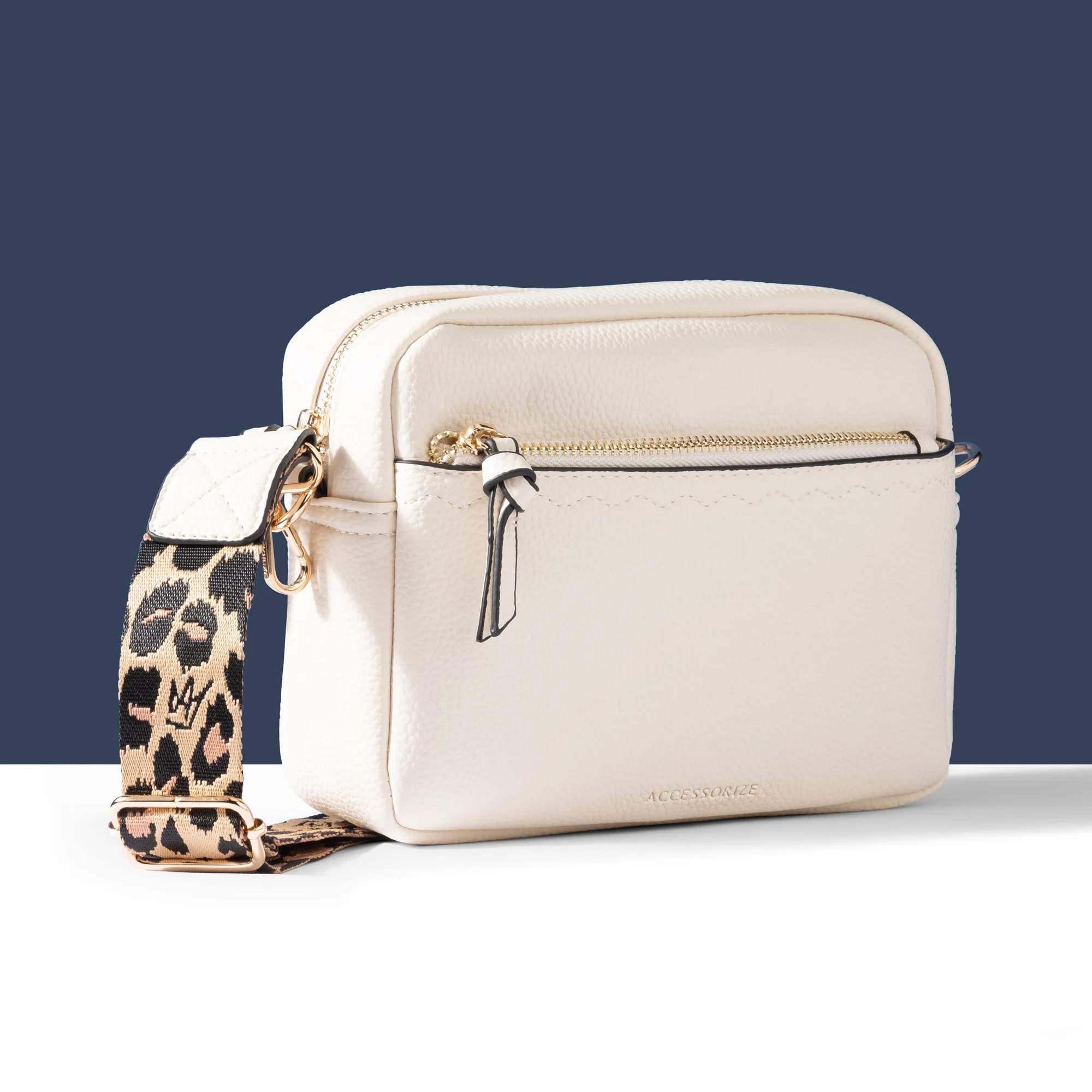 Accessorize London Women's Cream Camera Bag With Webbing Strap