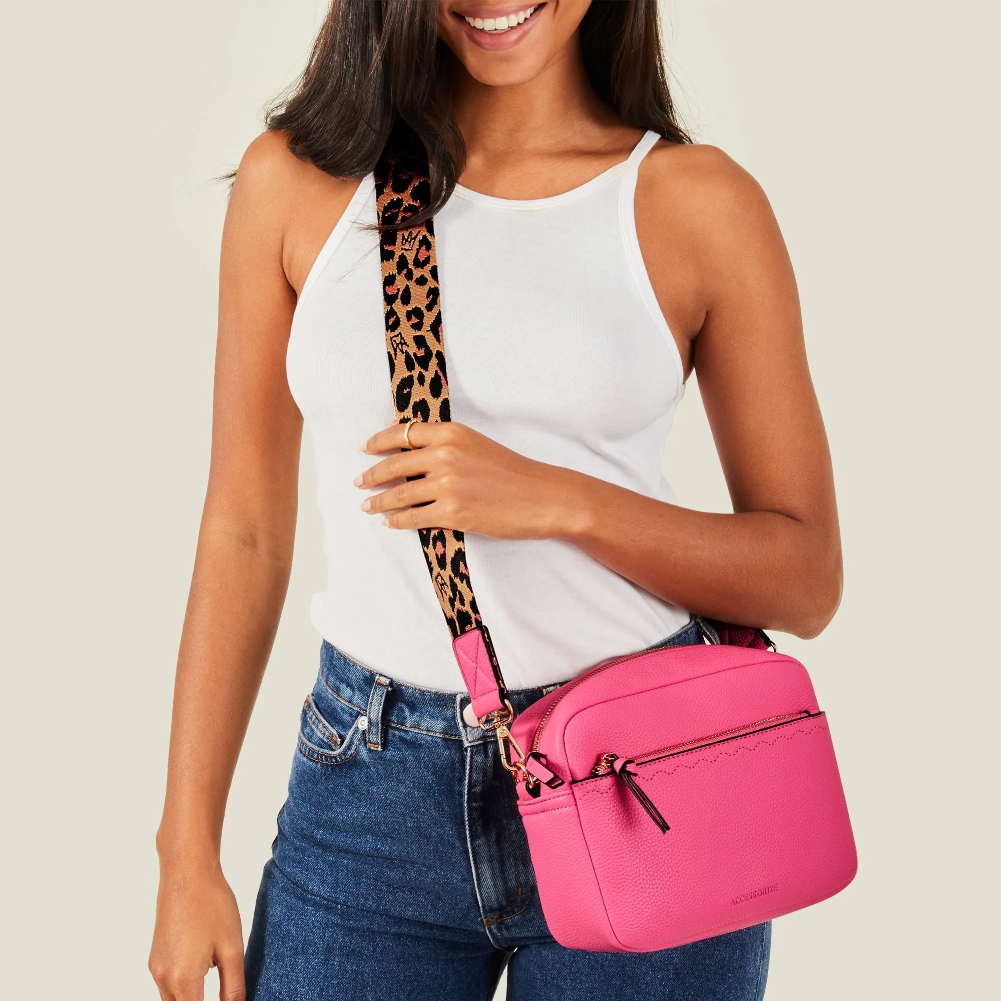 Accessorize London Women's Pink Camera Bag With Webbing Strap