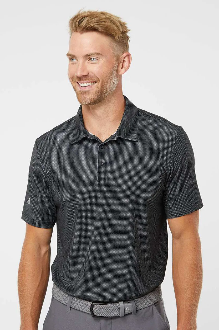 Adidas Mens Diamond Dot Moisture Wicking Short Sleeve Polo Shirt - Black - NEW