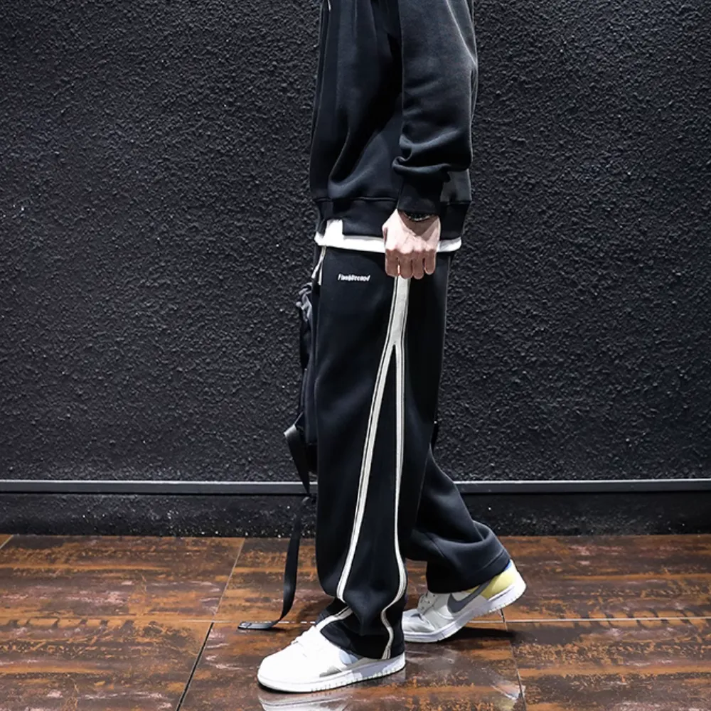 American Slit Striped Loose Sweatpants