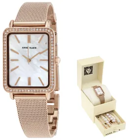 Anne Klein Quartz Mother of Pearl Dial Ladies Watch and Barrettes Set 3642RGST