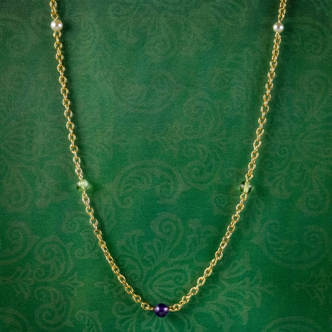 Antique Edwardian Suffragette Chain Necklace 15ct Gold Circa 1910