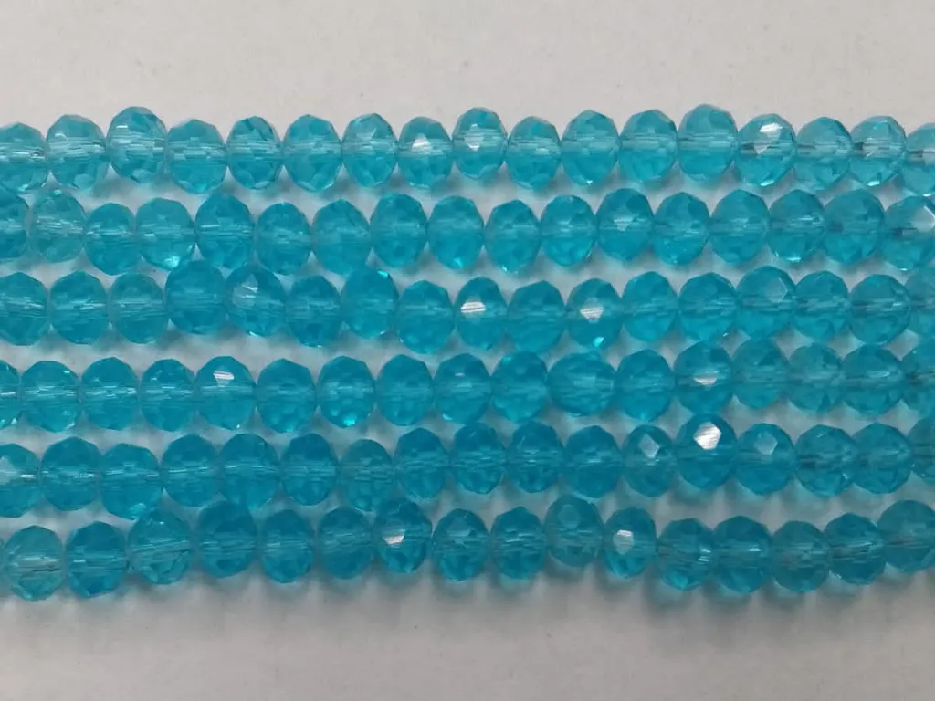 Aqua Blue Tyre Crystal Glass Beads- 6 mm