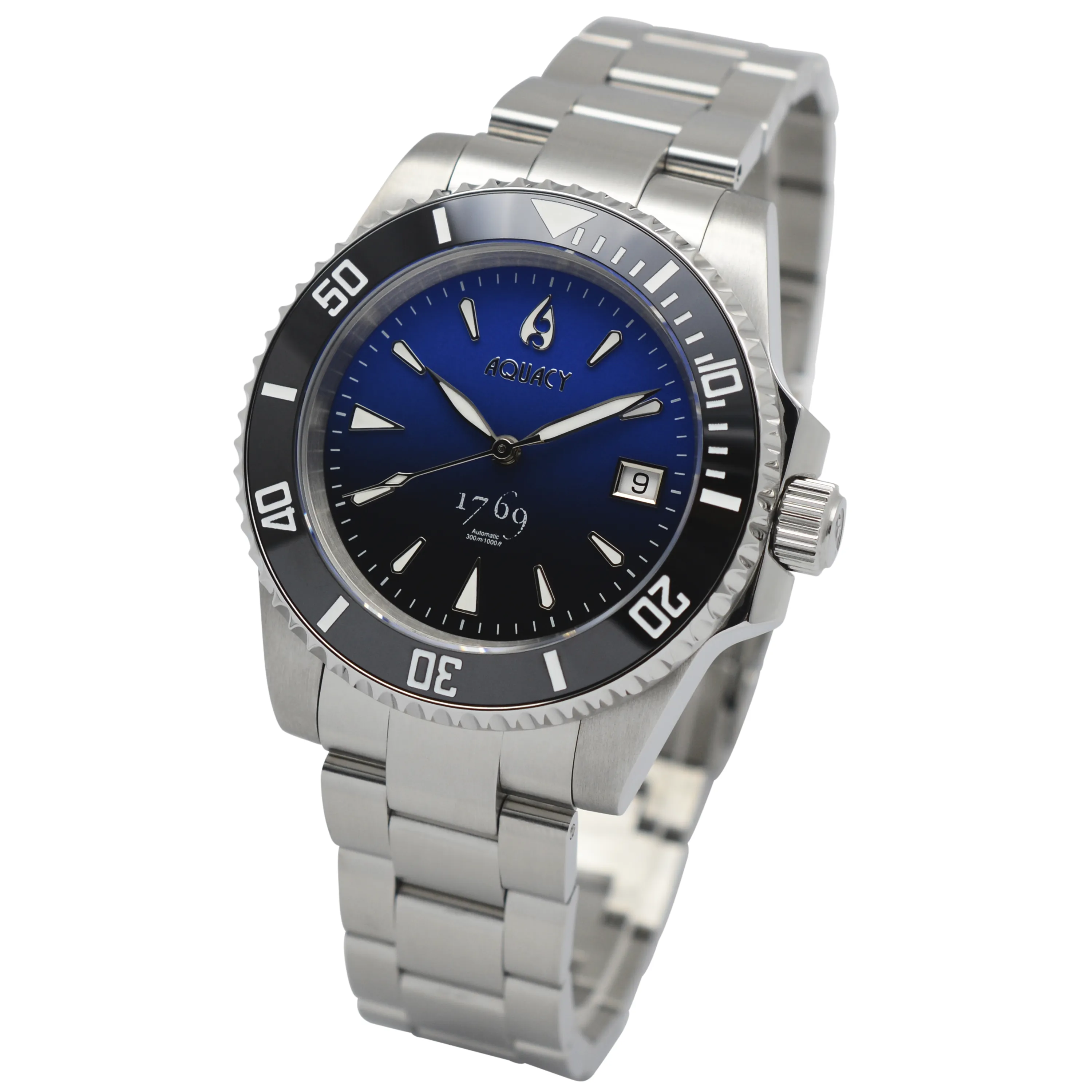 Aquacy 1769 Hei Matau Men's Automatic 300M Half Blue Black Dive Watch ETA 2824 1769.HBLB.B.S.ET