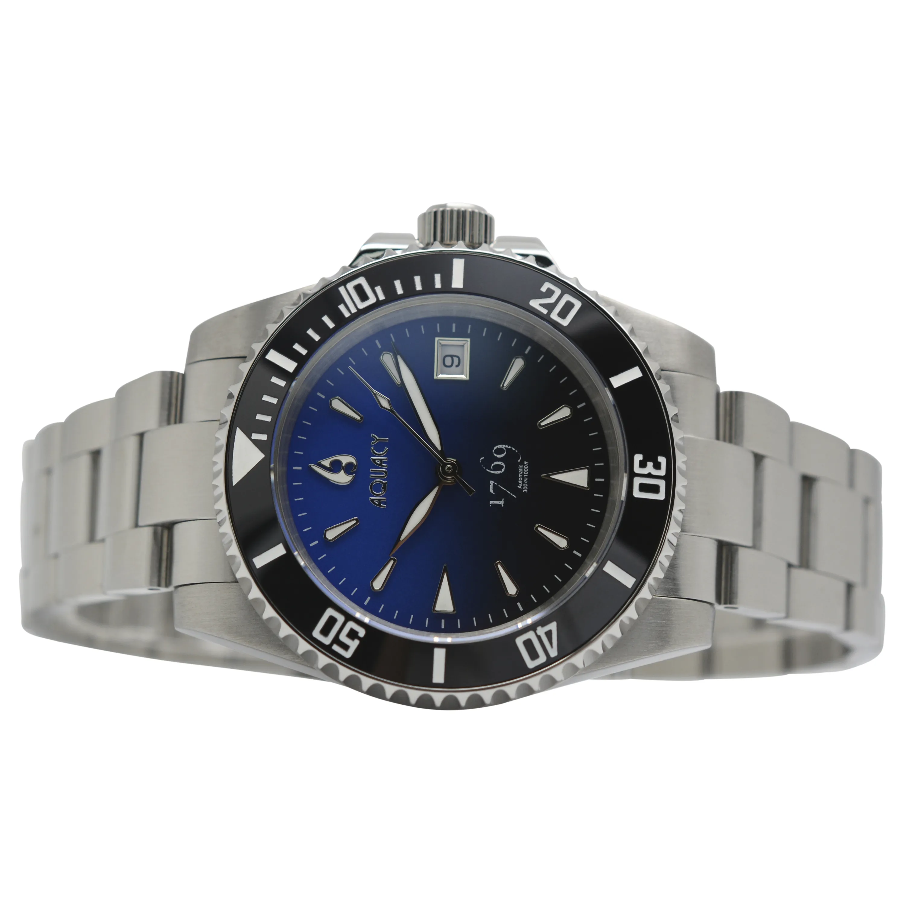 Aquacy 1769 Hei Matau Men's Automatic 300M Half Blue Black Dive Watch ETA 2824 1769.HBLB.B.S.ET