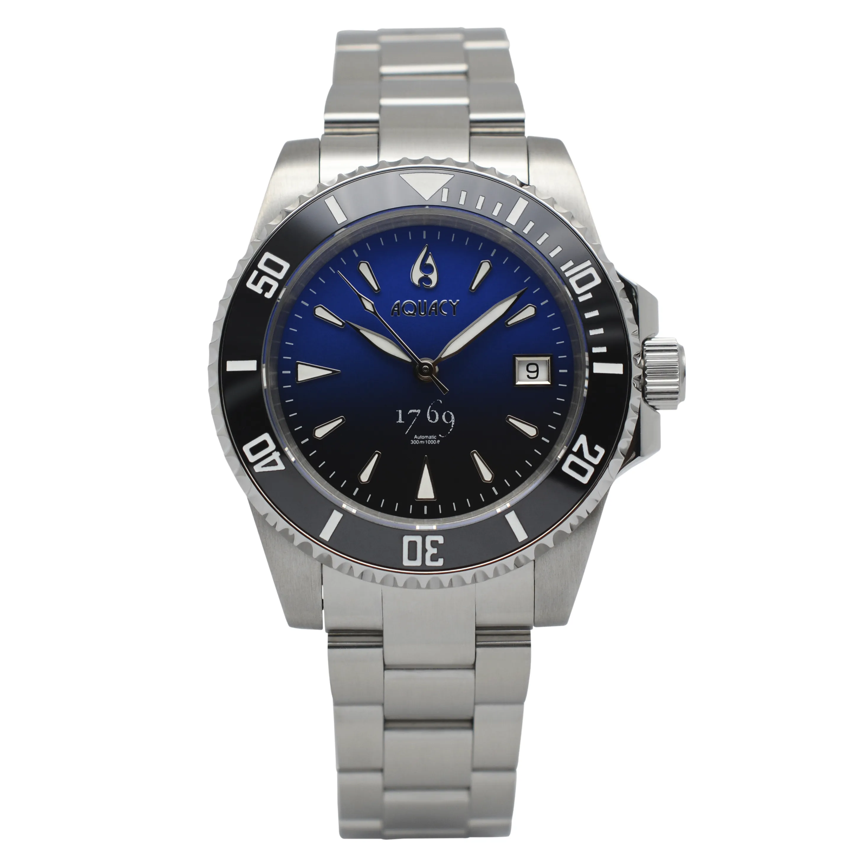 Aquacy 1769 Hei Matau Men's Automatic 300M Half Blue Black Dive Watch ETA 2824 1769.HBLB.B.S.ET