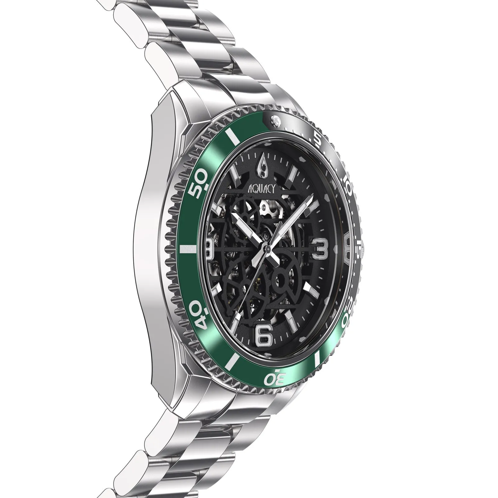 Aquacy Hei Matau Skeleton Watch 200M Black Dial Green Bezel Men's Automatic