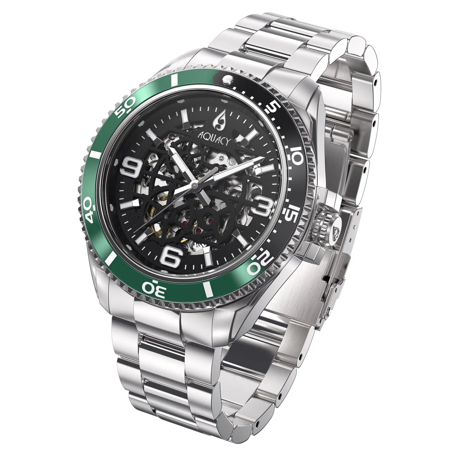 Aquacy Hei Matau Skeleton Watch 200M Black Dial Green Bezel Men's Automatic