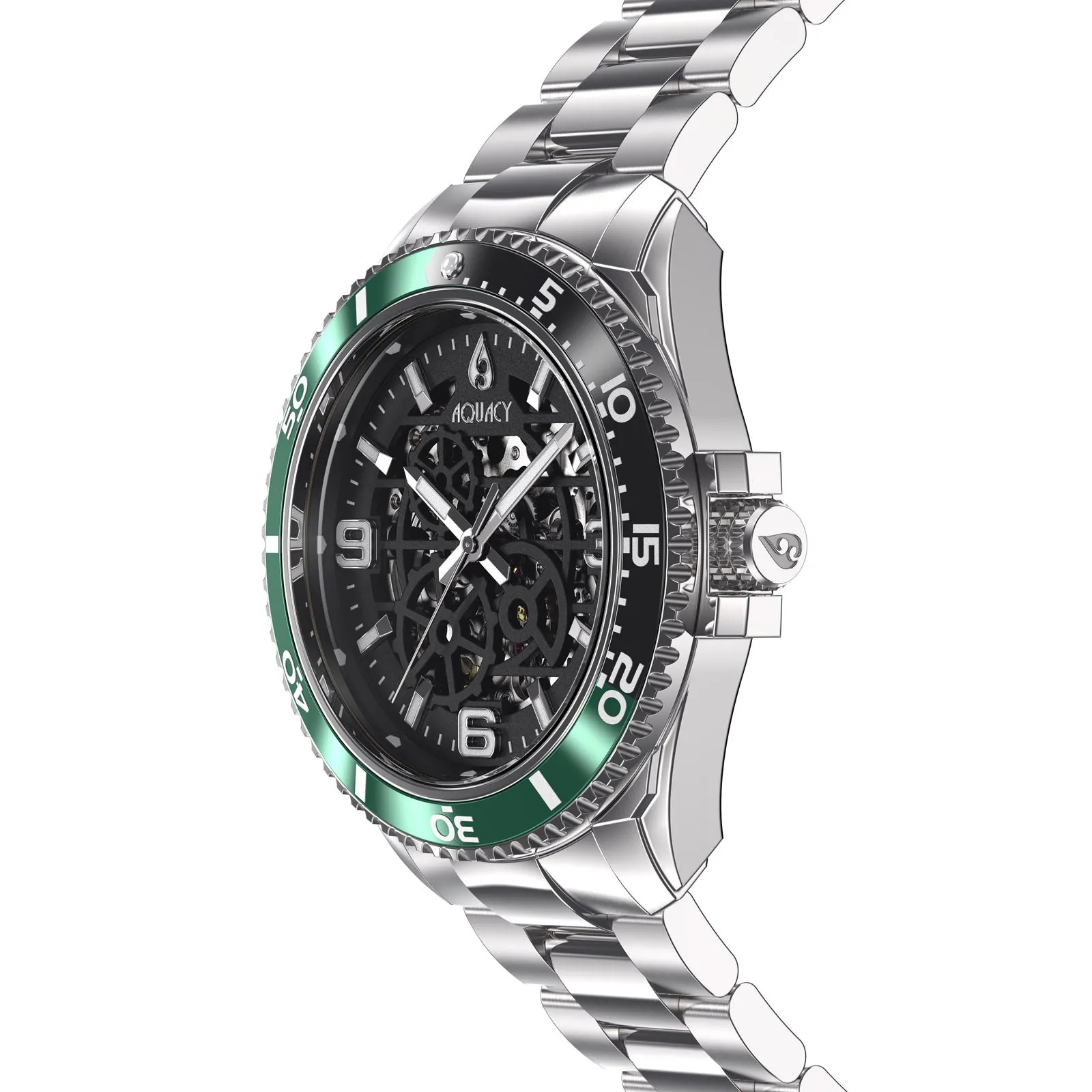 Aquacy Hei Matau Skeleton Watch 200M Black Dial Green Bezel Men's Automatic