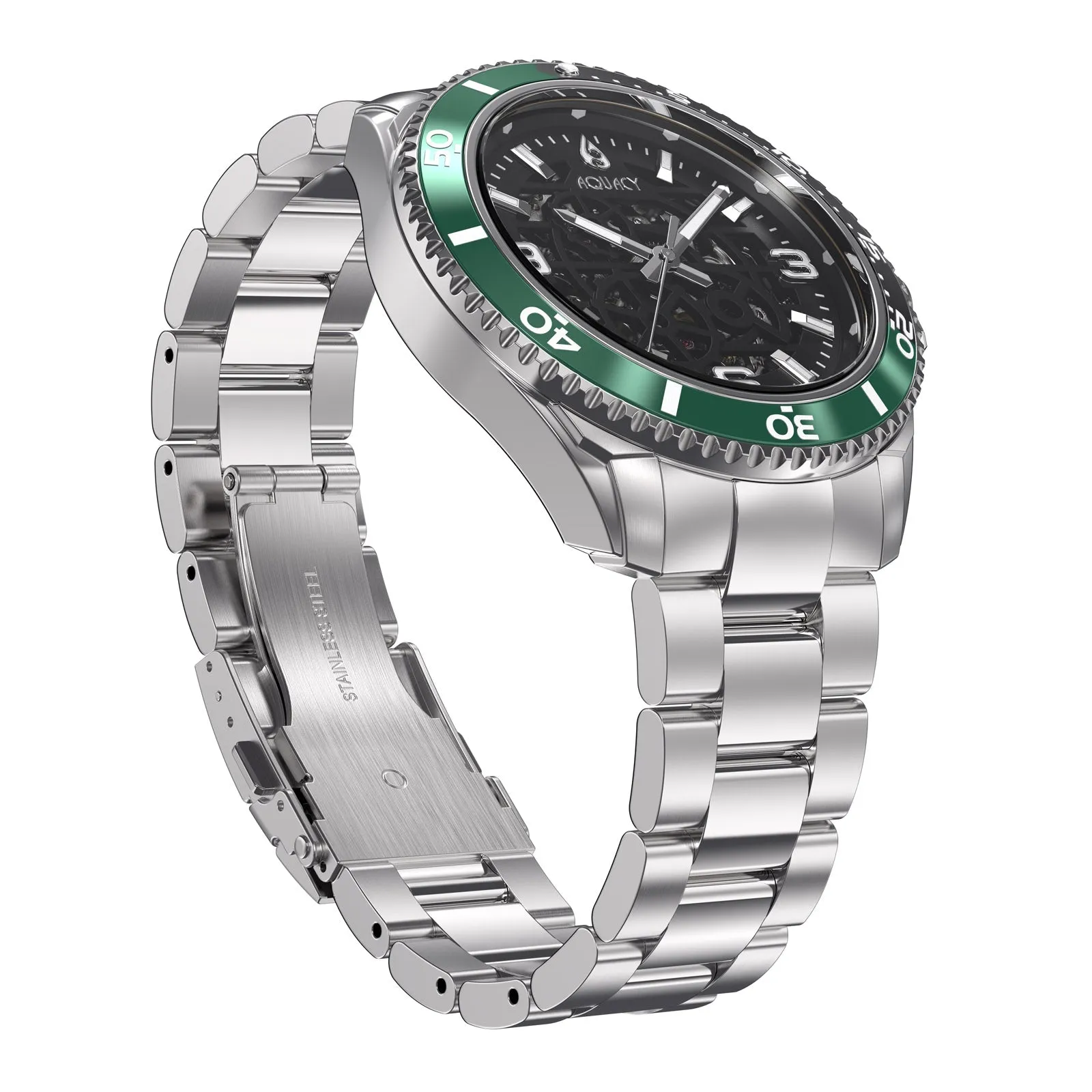 Aquacy Hei Matau Skeleton Watch 200M Black Dial Green Bezel Men's Automatic