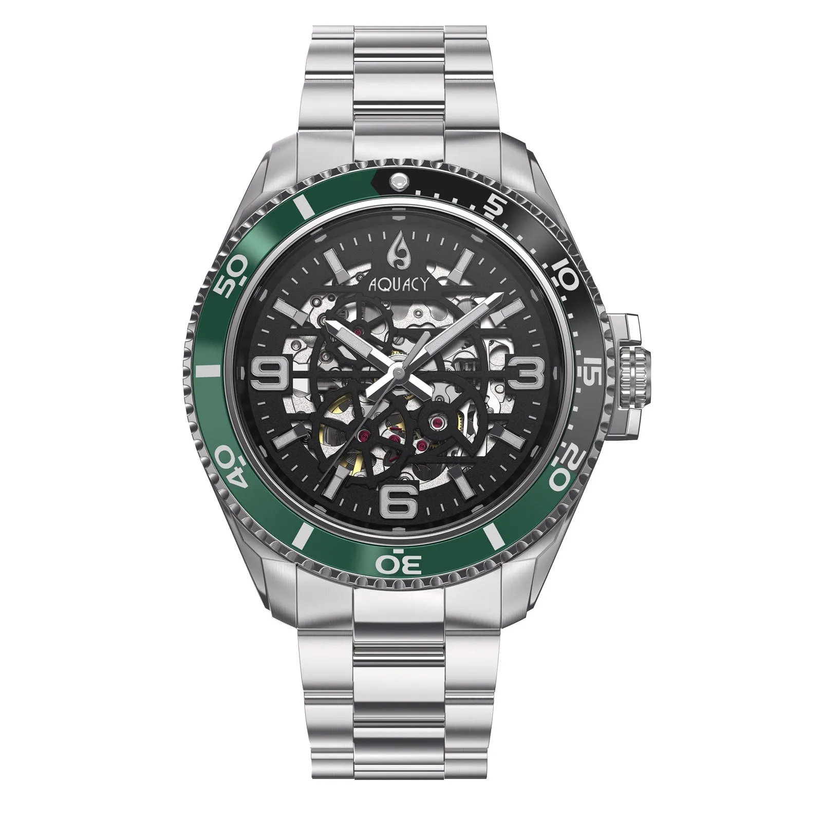 Aquacy Hei Matau Skeleton Watch 200M Black Dial Green Bezel Men's Automatic