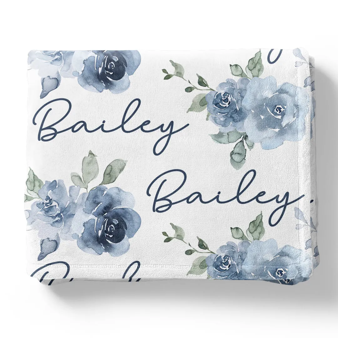 Bailey's Blue Floral Personalized Toddler Blanket