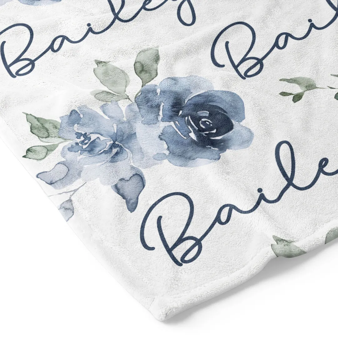 Bailey's Blue Floral Personalized Toddler Blanket