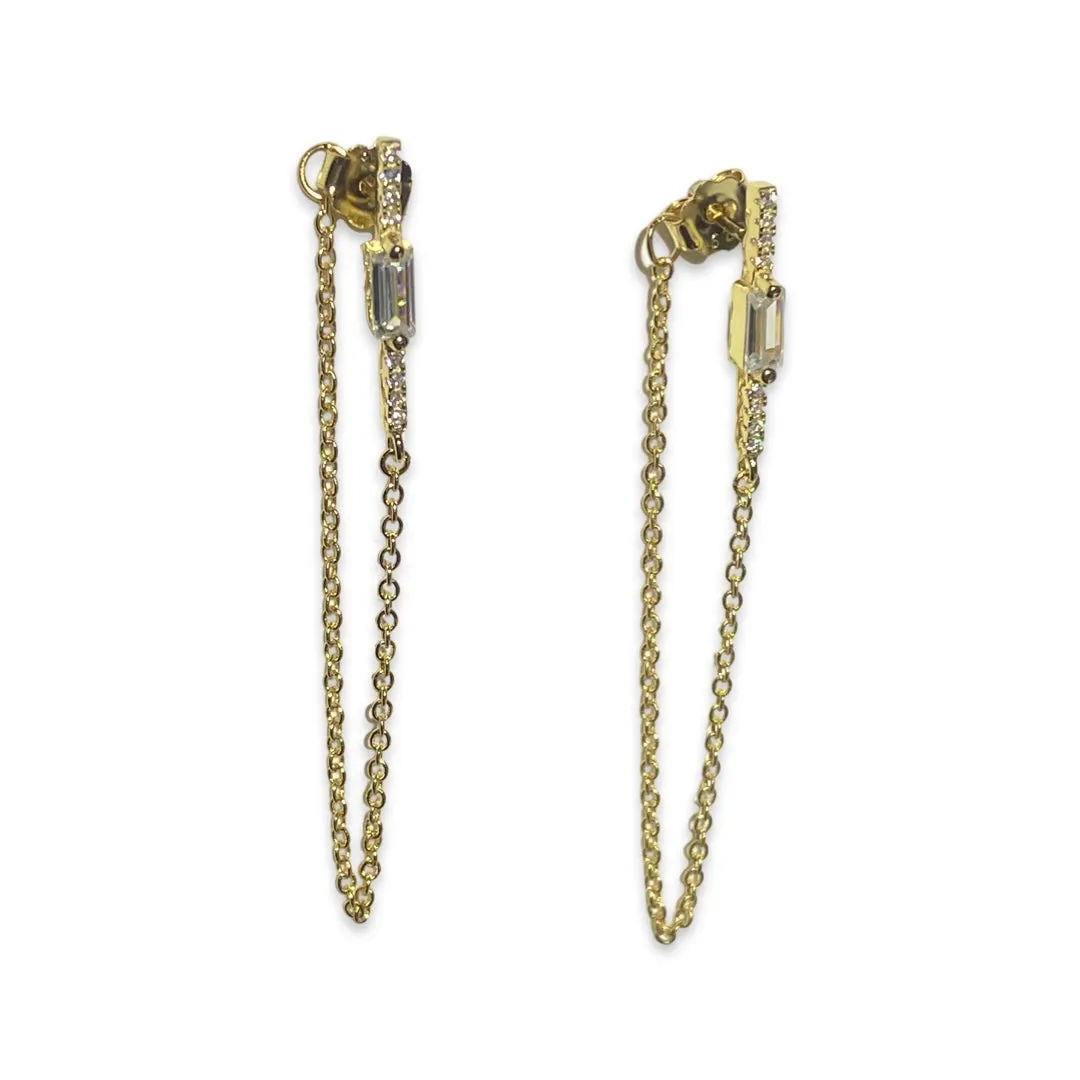 Barbara Baguette Chain Stud Earrings