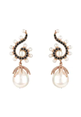 Baroque Pearl Poseidon Gemstone Drop Earrings Black Rosegold