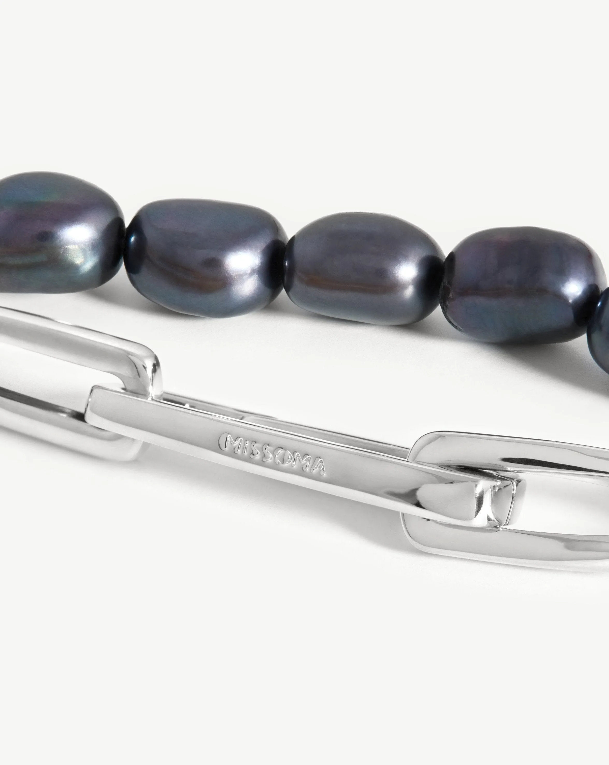 Baroque Pearl Twisted Link Bracelet | Silver Plated/Grey Pearl