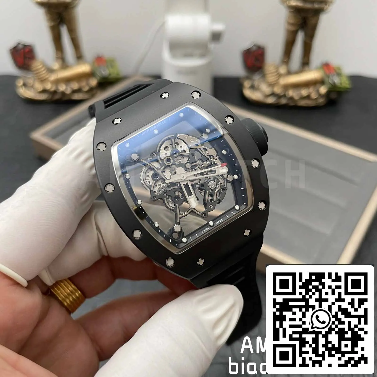 BBR Factory [V3] RICHARD MILLE  RM055 RM-055 Black Ceramic Case Black Rubber Strap