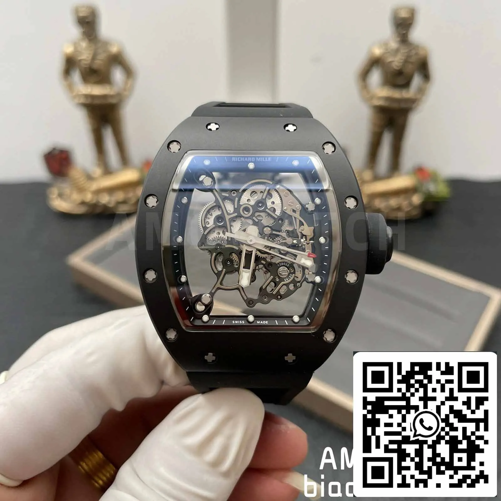 BBR Factory [V3] RICHARD MILLE  RM055 RM-055 Black Ceramic Case Black Rubber Strap