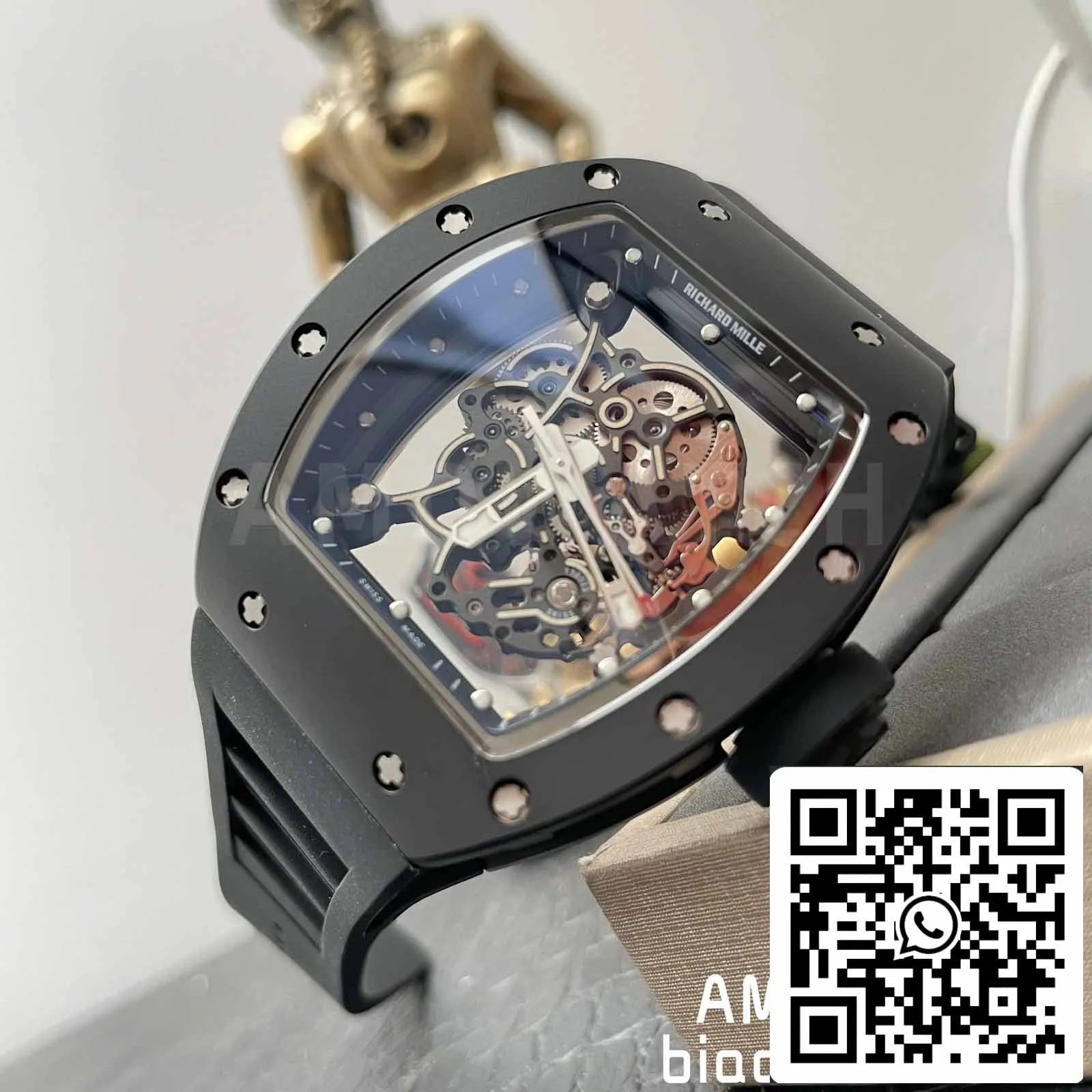 BBR Factory [V3] RICHARD MILLE  RM055 RM-055 Black Ceramic Case Black Rubber Strap