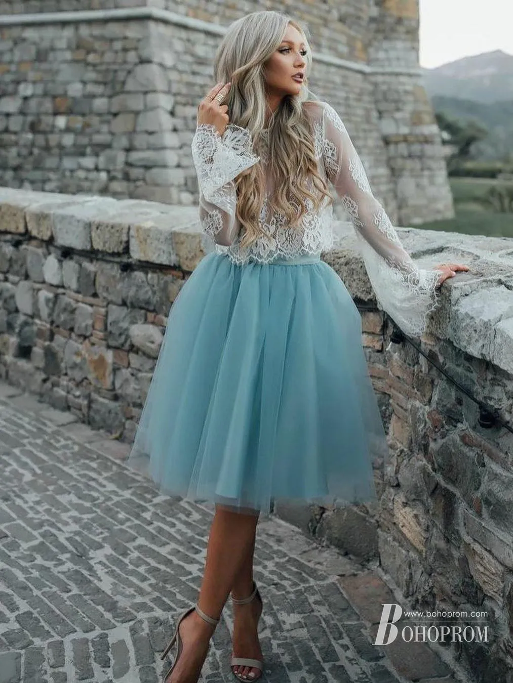 Beautiful 2 pieces Longsleeves Tulle A-line Homecoming Dresses  HD335