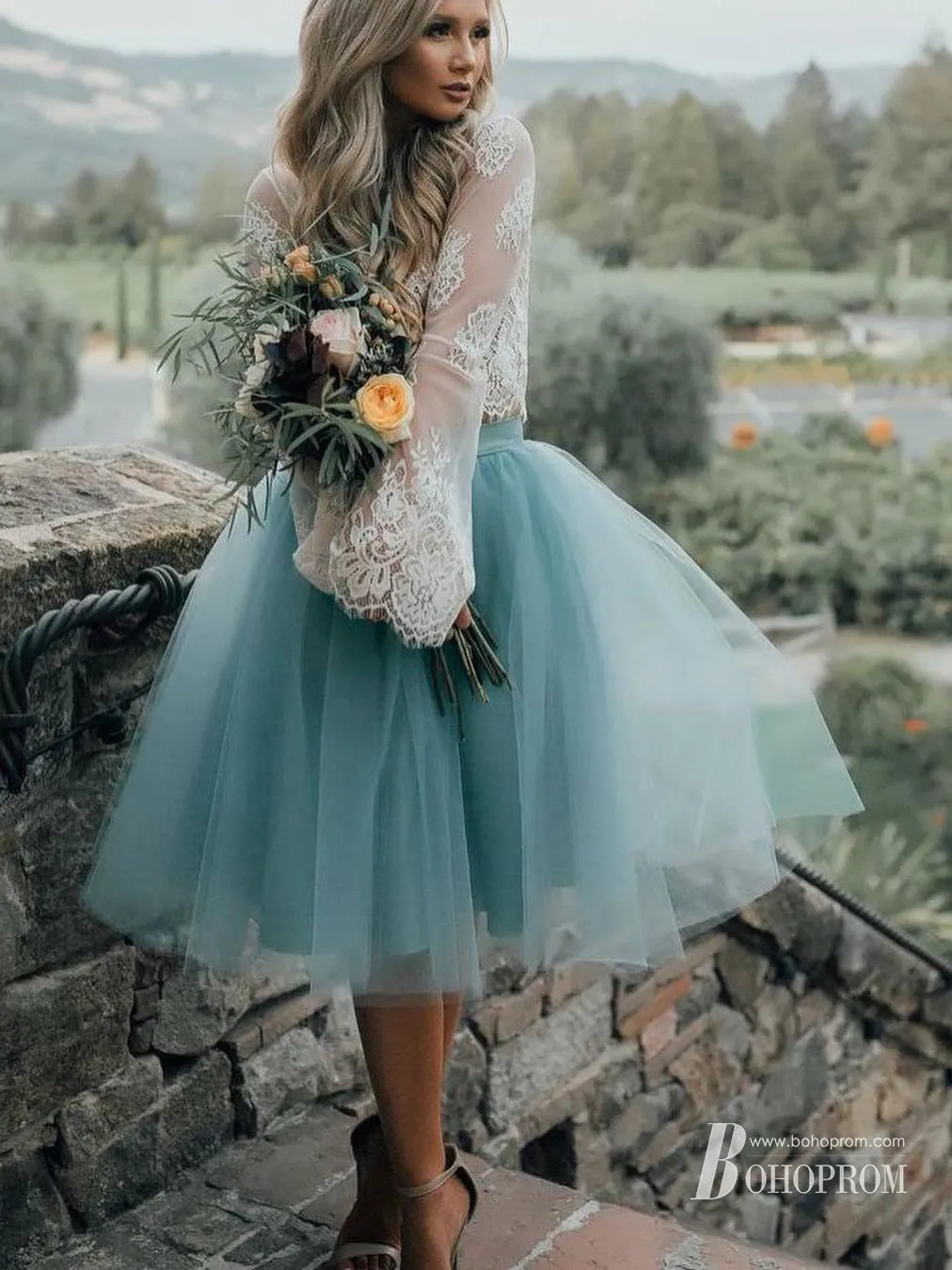 Beautiful 2 pieces Longsleeves Tulle A-line Homecoming Dresses  HD335