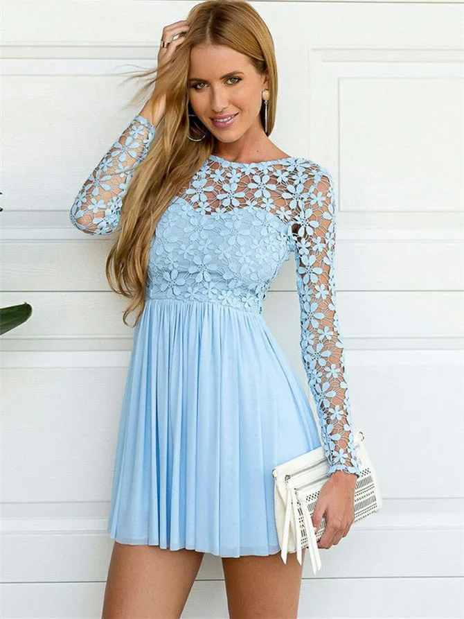 Beautiful Chiffon & Lace Jewel Neckline A-line Cocktail Dresses CD076