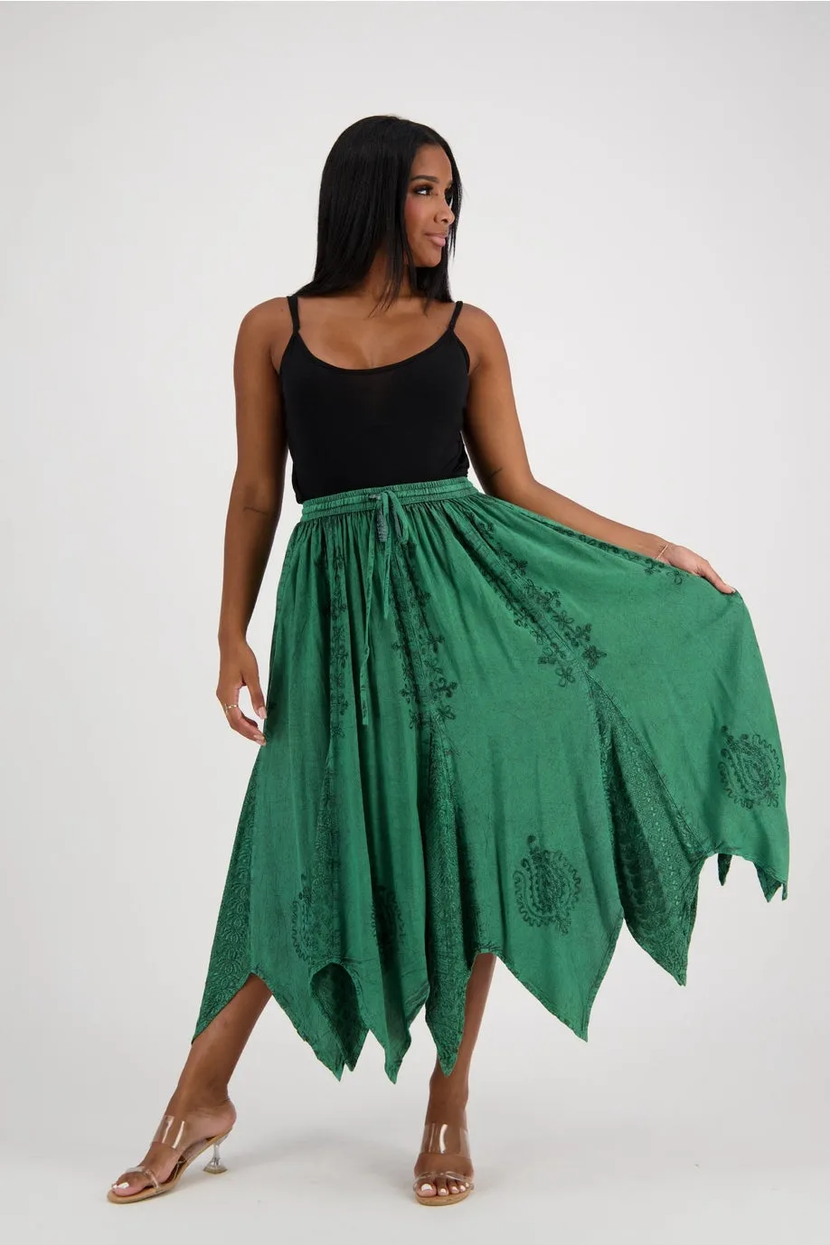 Beautiful Embroidered Skirt with Zig Zag Hem! 5 Colors!