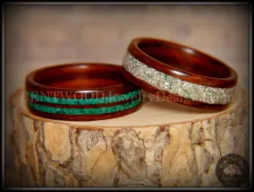 Bentwood Rings Set - Green Coupled Rosewood Wood Rings with Malachite and Silver and Green Mix German Glass Inlay