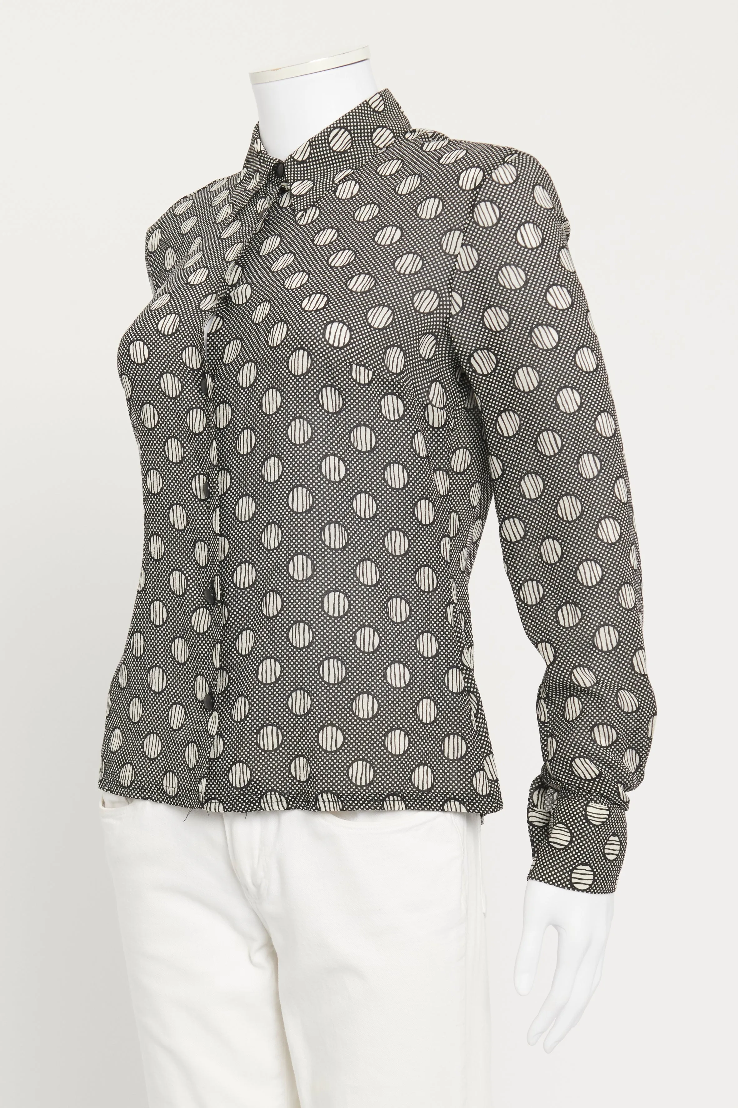 Black and White Silk Circle Printed Preowned Shirt