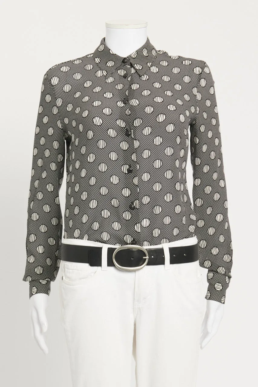 Black and White Silk Circle Printed Preowned Shirt