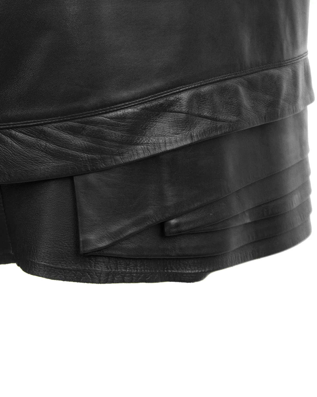 Black Leather Skirt with Tiered Hem Detail