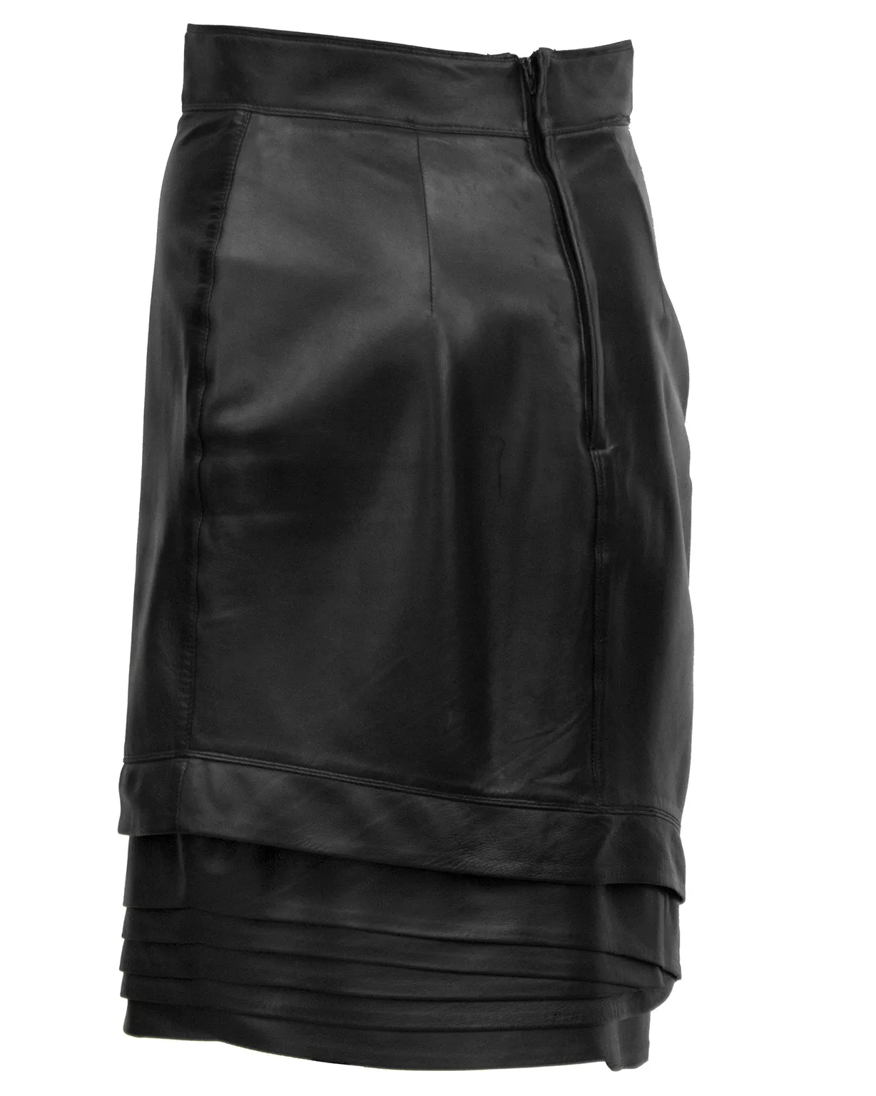 Black Leather Skirt with Tiered Hem Detail