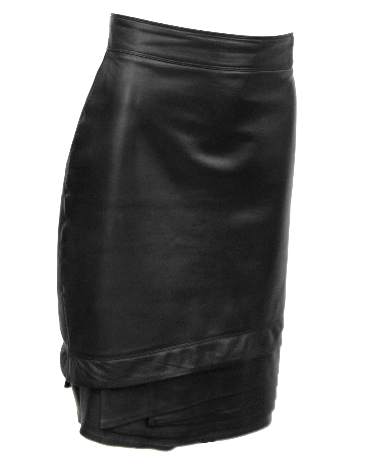 Black Leather Skirt with Tiered Hem Detail