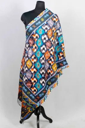 Blue & Black Multicolor Aari Work Embroidered Stole Enriched With Running Jaal Pattern