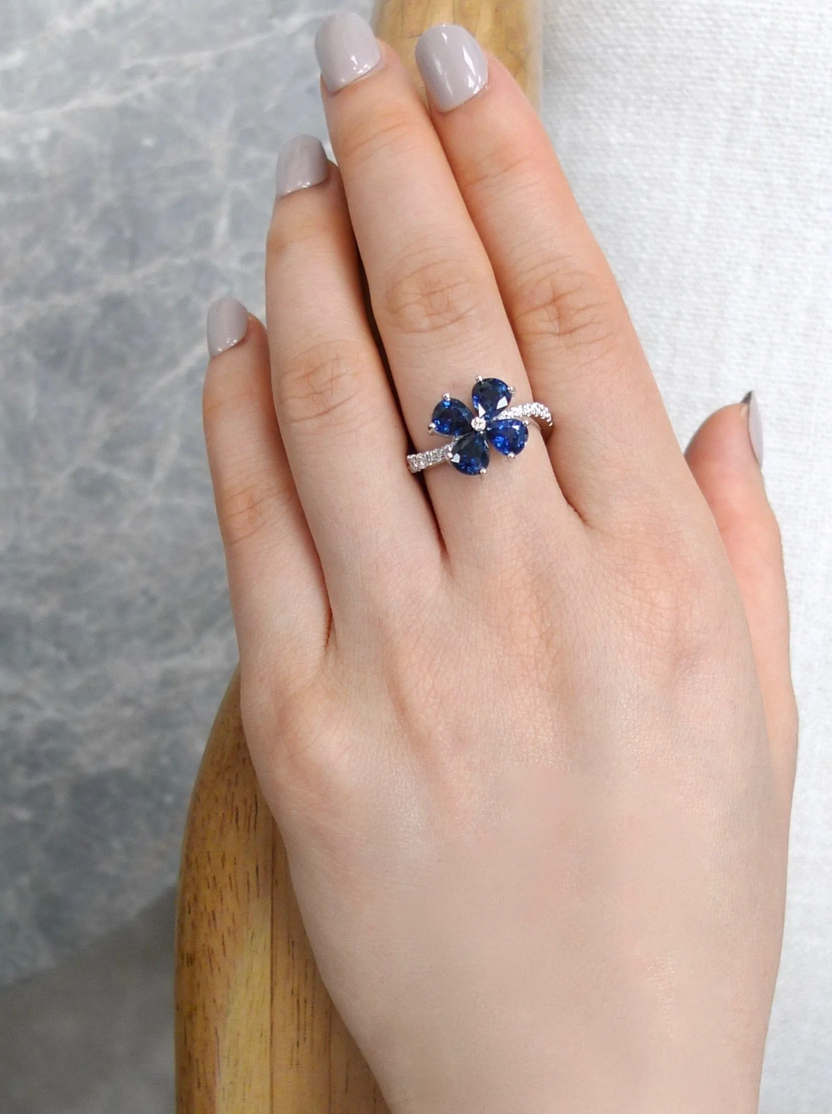 Blue Sapphire and Diamond Ring in White Gold