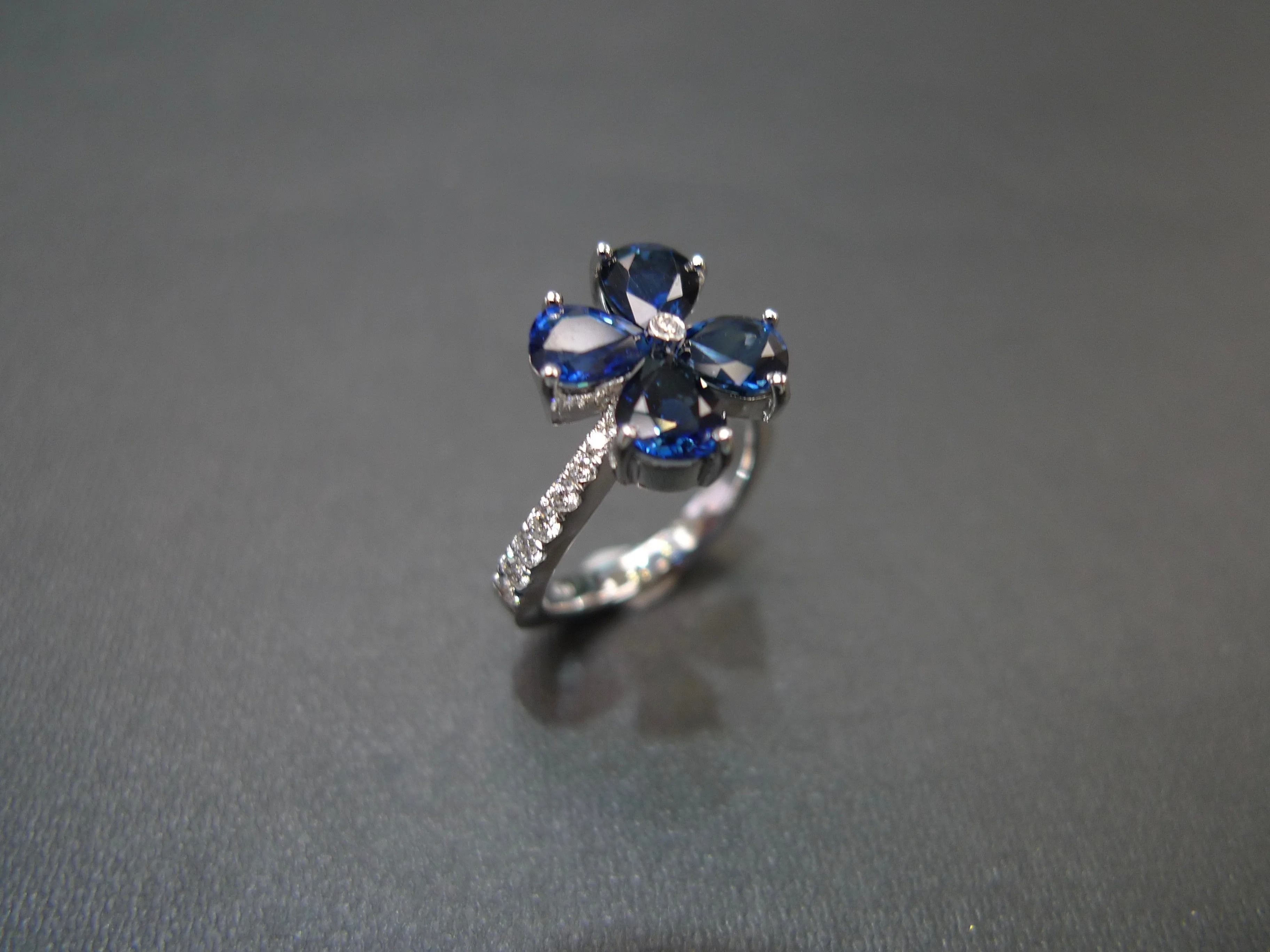 Blue Sapphire and Diamond Ring in White Gold