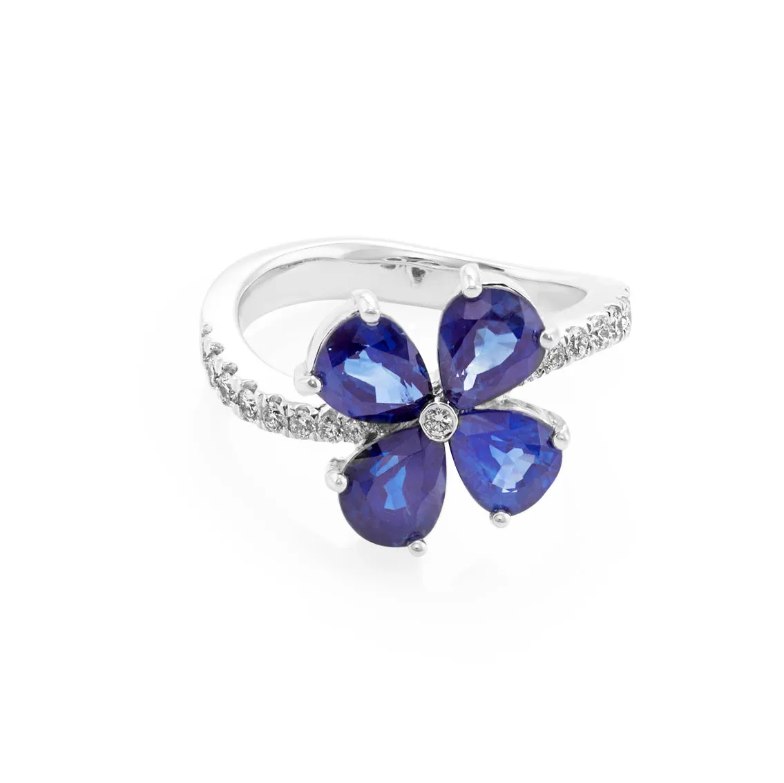 Blue Sapphire and Diamond Ring in White Gold