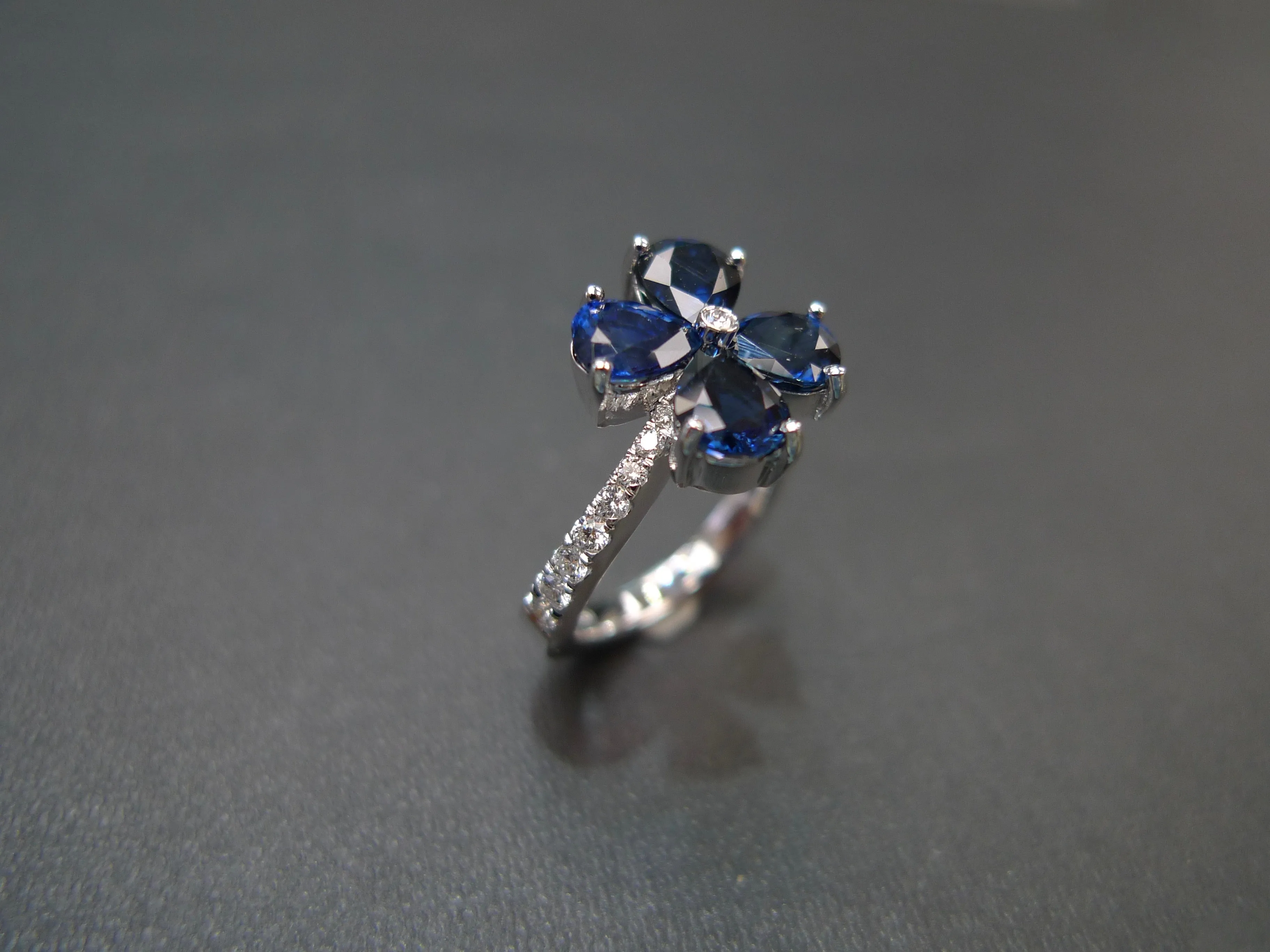 Blue Sapphire and Diamond Ring in White Gold