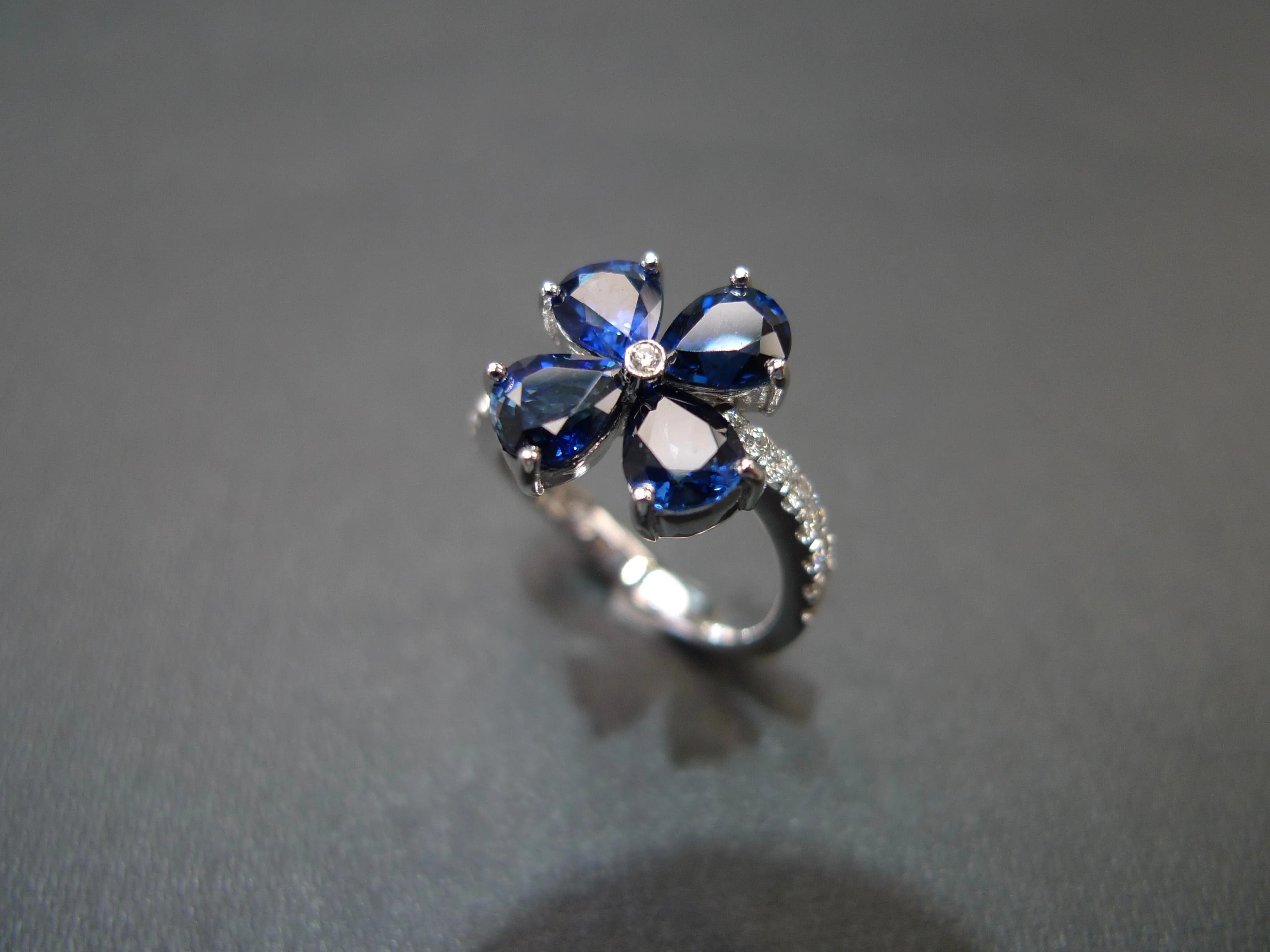 Blue Sapphire and Diamond Ring in White Gold