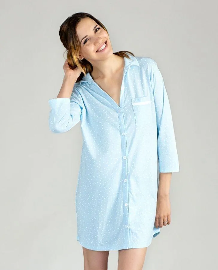 Blue Scattered Dot Boyfriend Sleepshirt