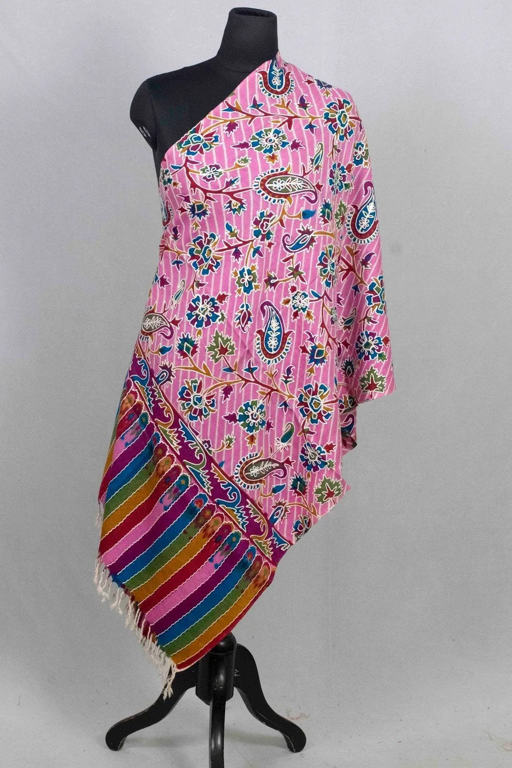 Blushing Pink Multicolor Aari Work Embroidered Stole Enriched With Running Jaal Pattern