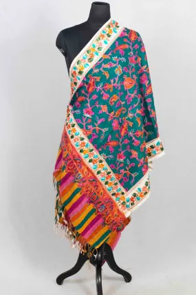 Bottle Green Multicolor Aari Work Embroidered Stole Enriched With Running Jaal Pattern